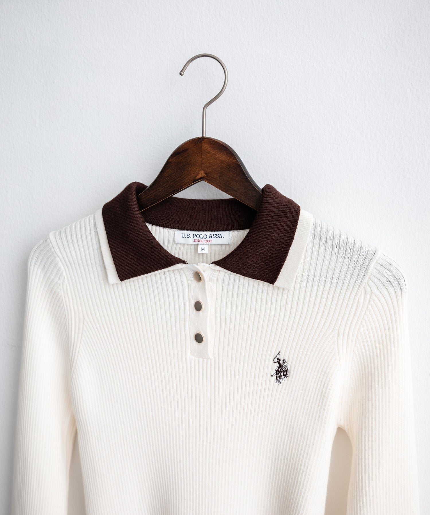 U.S.POLO ASSN. ユーエスポロアッスン バイカラー2重衿ワンポイントロゴ刺繍フレアスリーブニットポロシャツ 16459