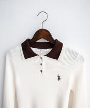 U.S.POLO ASSN. ユーエスポロアッスン バイカラー2重衿ワンポイントロゴ刺繍フレアスリーブニットポロシャツ 16459