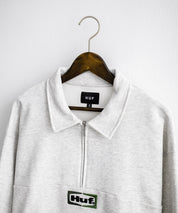 HUF ハフ SLATE QUARTER ZIP FLEECE オーバーサイズロゴ刺繍ハーフジップトレーナー