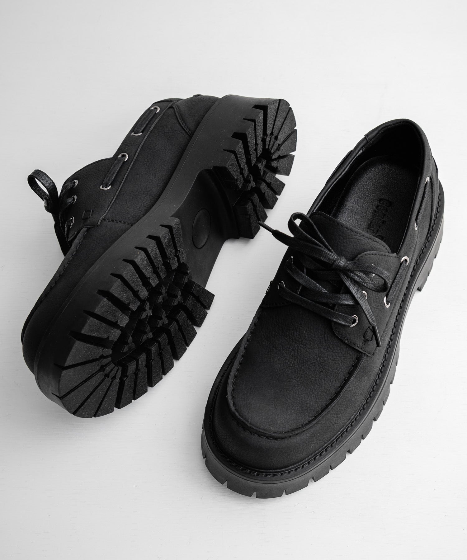 フェイクレザー厚底モカシンボートシューズ/デッキシューズ 15291