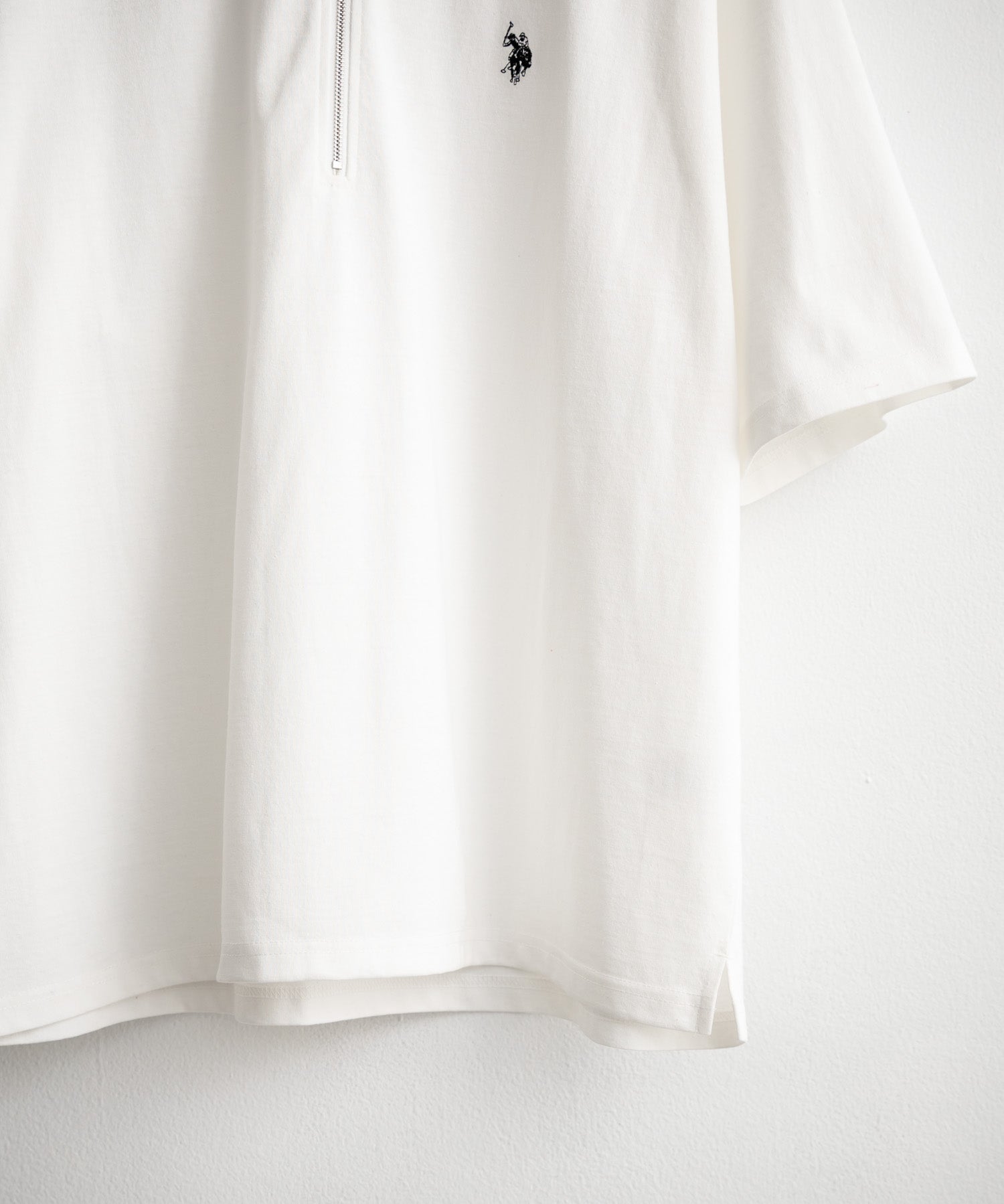 新色追加 U.S. POLO ASSN. 別注コラボオーバーサイズワンポイントロゴ刺繍天竺半袖ハーフジップポロシャツ 無地/クレリック 15426