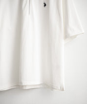 新色追加 U.S. POLO ASSN. 別注コラボオーバーサイズワンポイントロゴ刺繍天竺半袖ハーフジップポロシャツ 無地/クレリック 15426