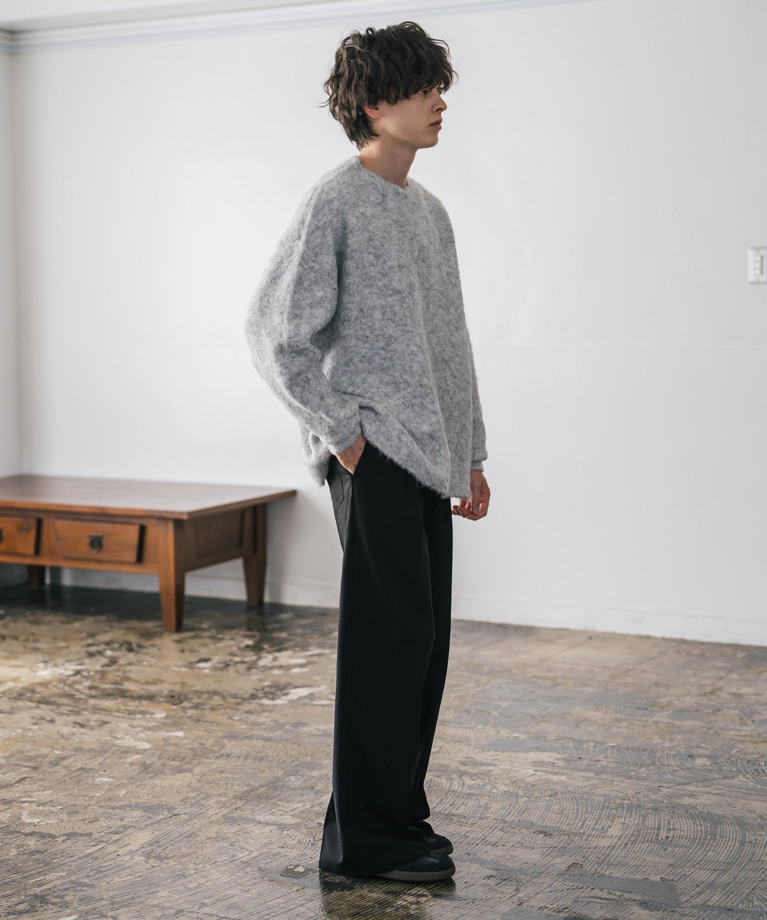 オーバーサイズウール混ミックス糸プルオーバーニットセーター 14548
