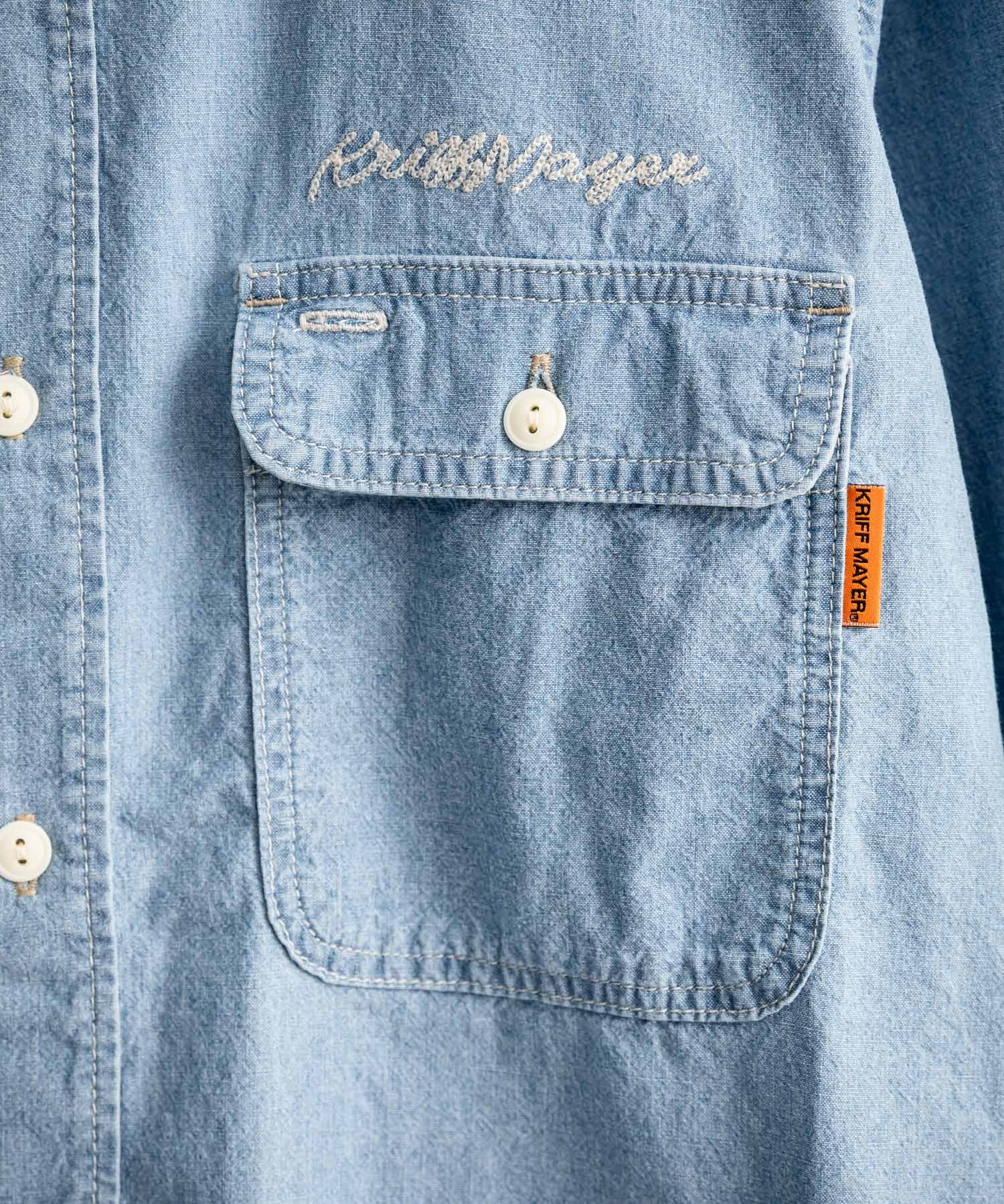 KRIFF MAYER クリフメイヤー 刺繍インディゴシャンブレーシャツ/胸ポケット長袖デニムシャツ 2514000 14782