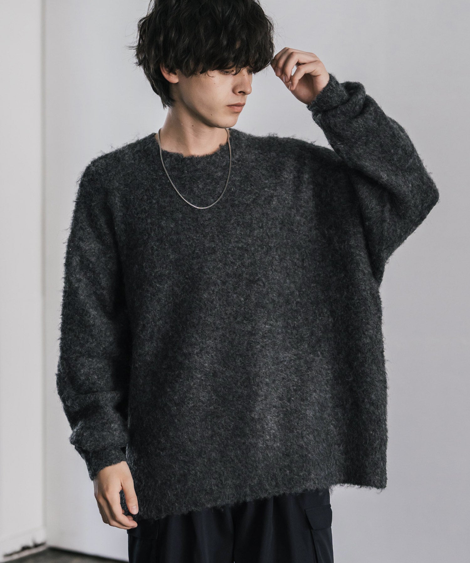 オーバーサイズウール混ミックス糸プルオーバーニットセーター 14548