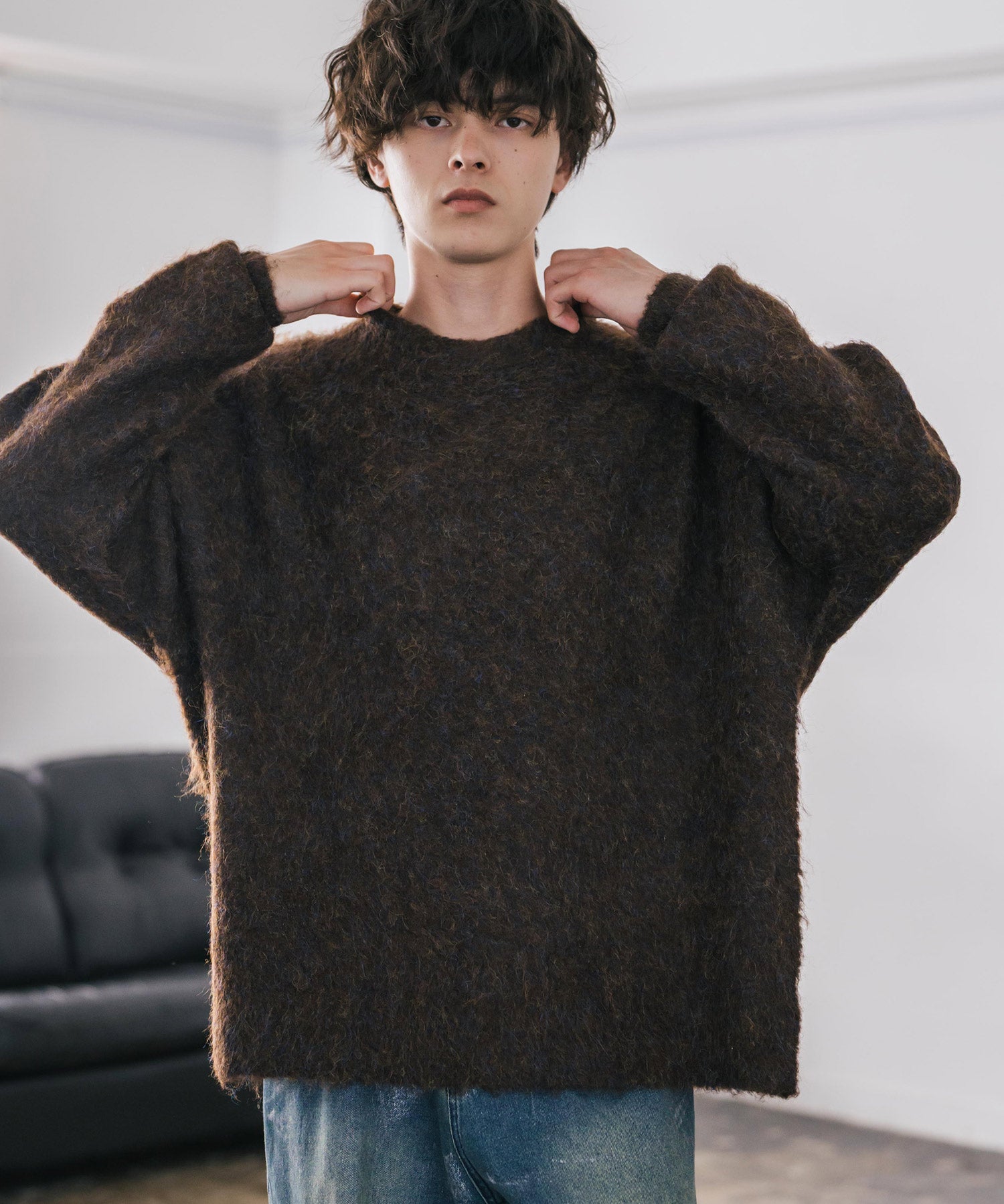 オーバーサイズウール混ミックス糸プルオーバーニットセーター 14548