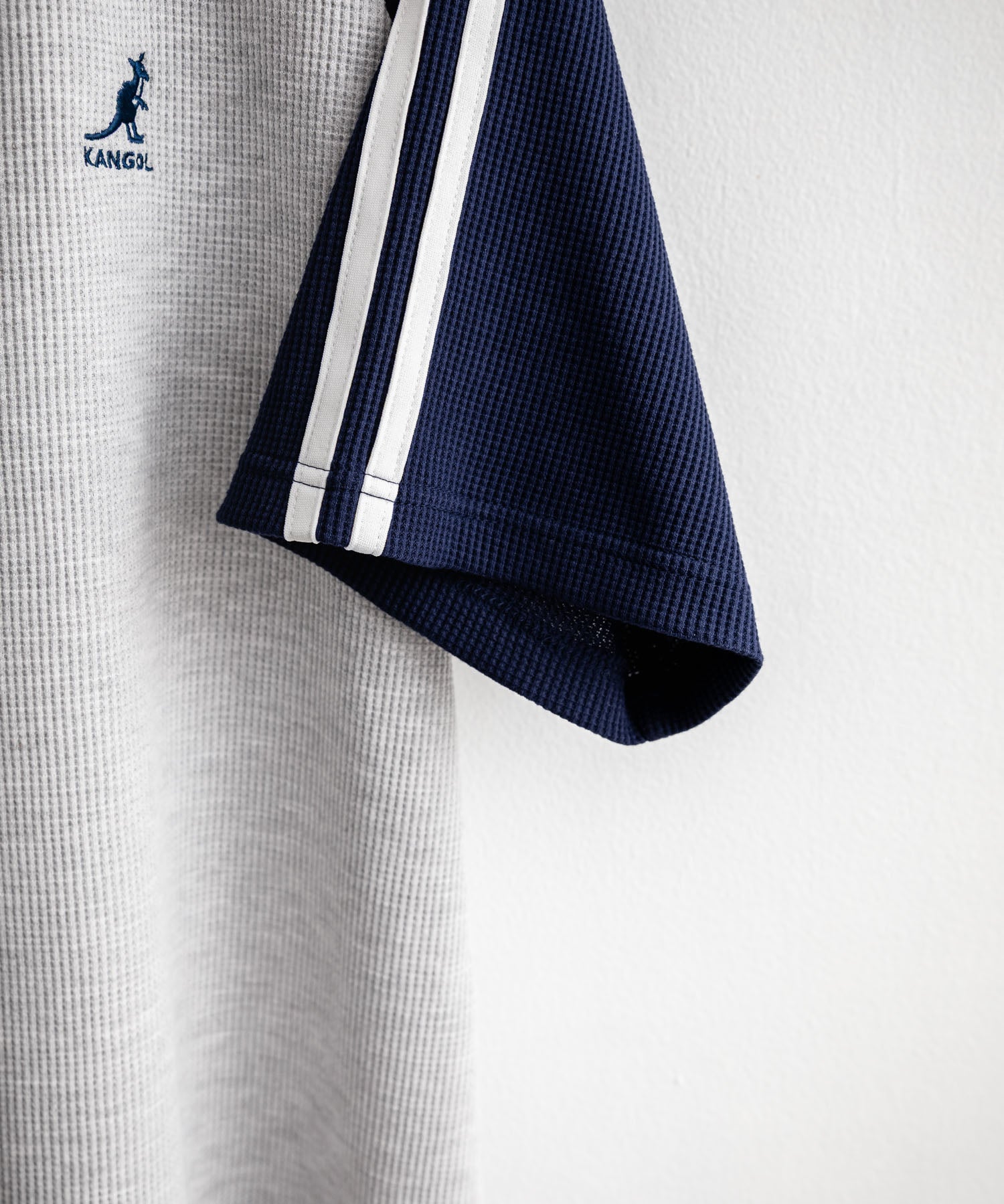 KANGOL カンゴール 別注コラボ オーバーサイズ袖ラインワッフルワンポイントロゴ刺繍ラグラン半袖Tシャツ
