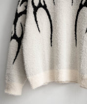 5Gフェザーヤーンジャガードトライバル柄ルーズクルーネック長袖ニット 15191