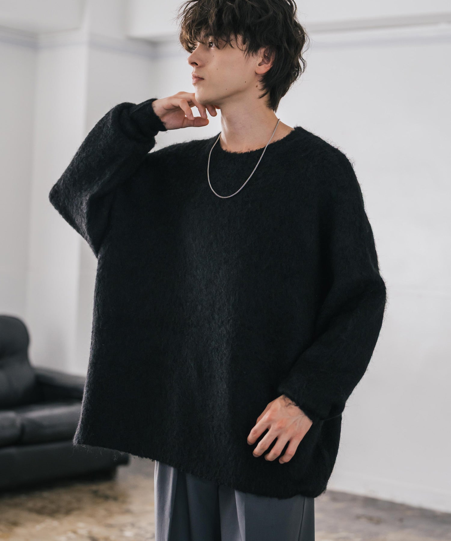 オーバーサイズウール混ミックス糸プルオーバーニットセーター 14548