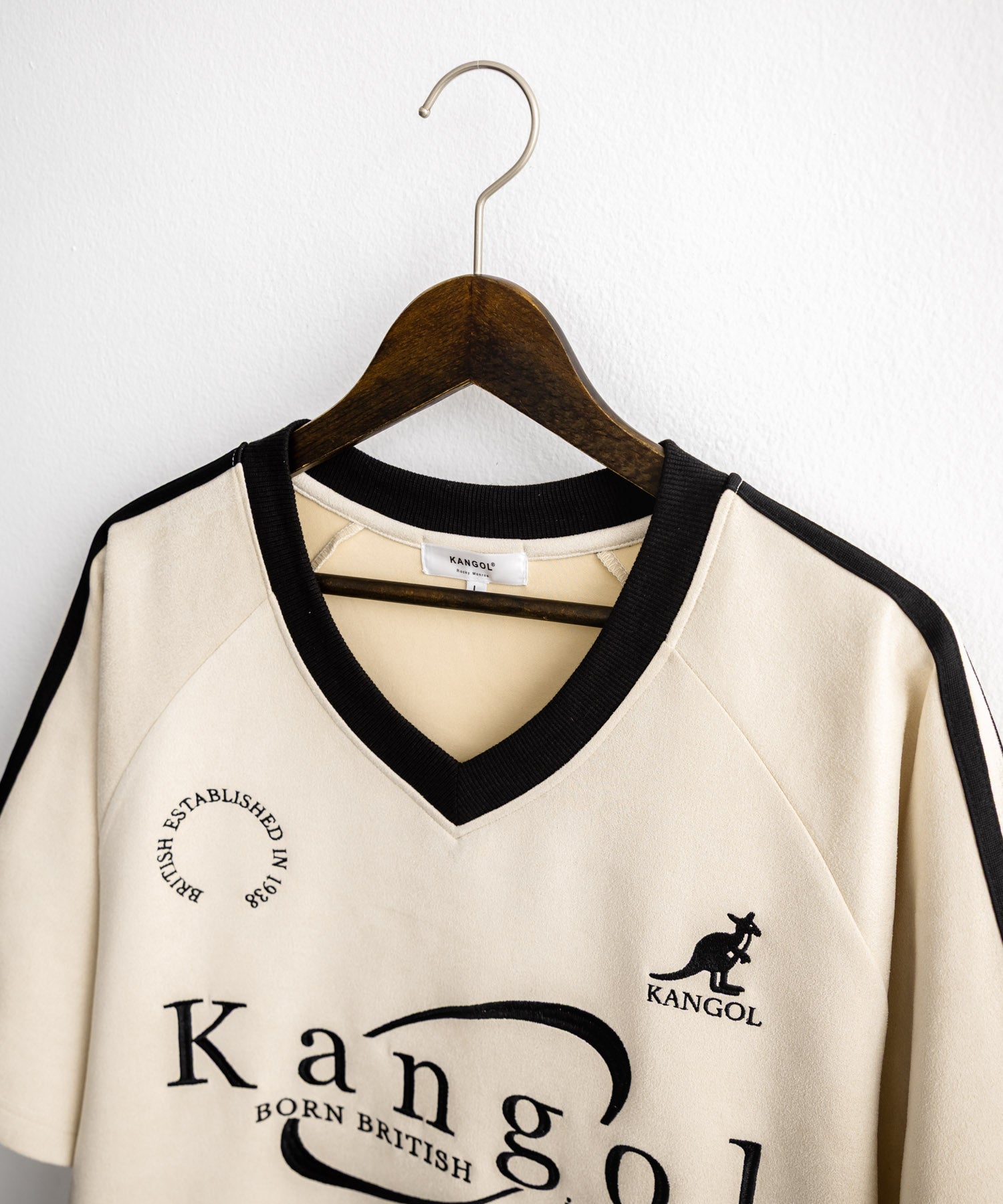 KANGOL カンゴール 別注コラボ オーバーサイズカットスエードワンポイントロゴ刺繍袖ライン半袖ゲームシャツ