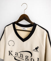 KANGOL カンゴール 別注コラボ オーバーサイズカットスエードワンポイントロゴ刺繍袖ライン半袖ゲームシャツ