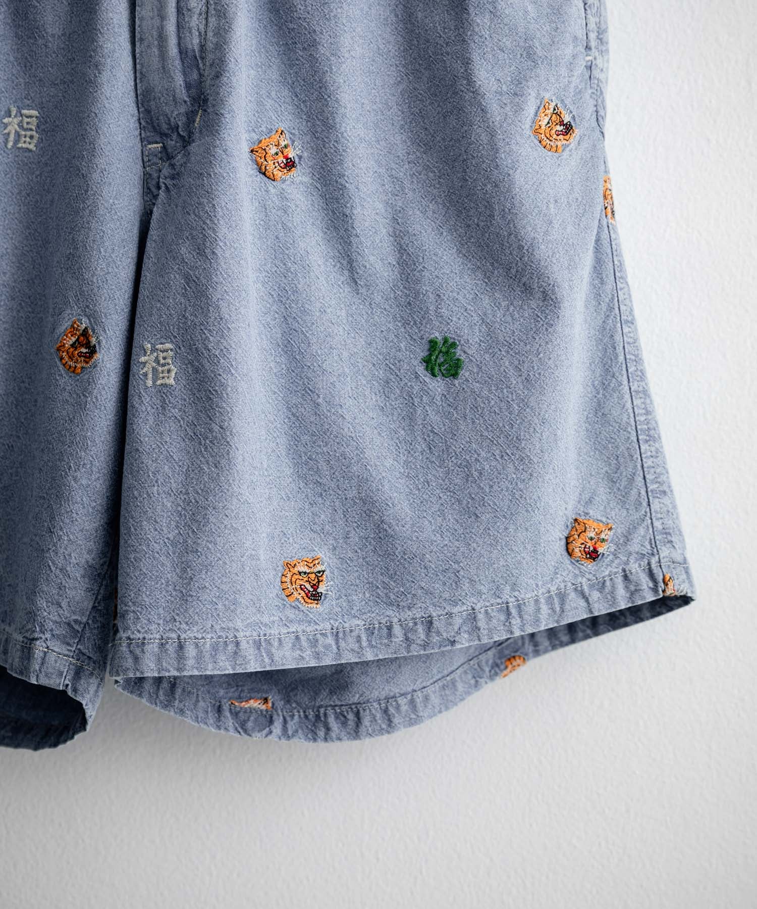 HOUSTON CHAMBRAY ALLOVER EMB EASY SHORTS シャンブレー総柄刺繍イージーショートパンツ 16180