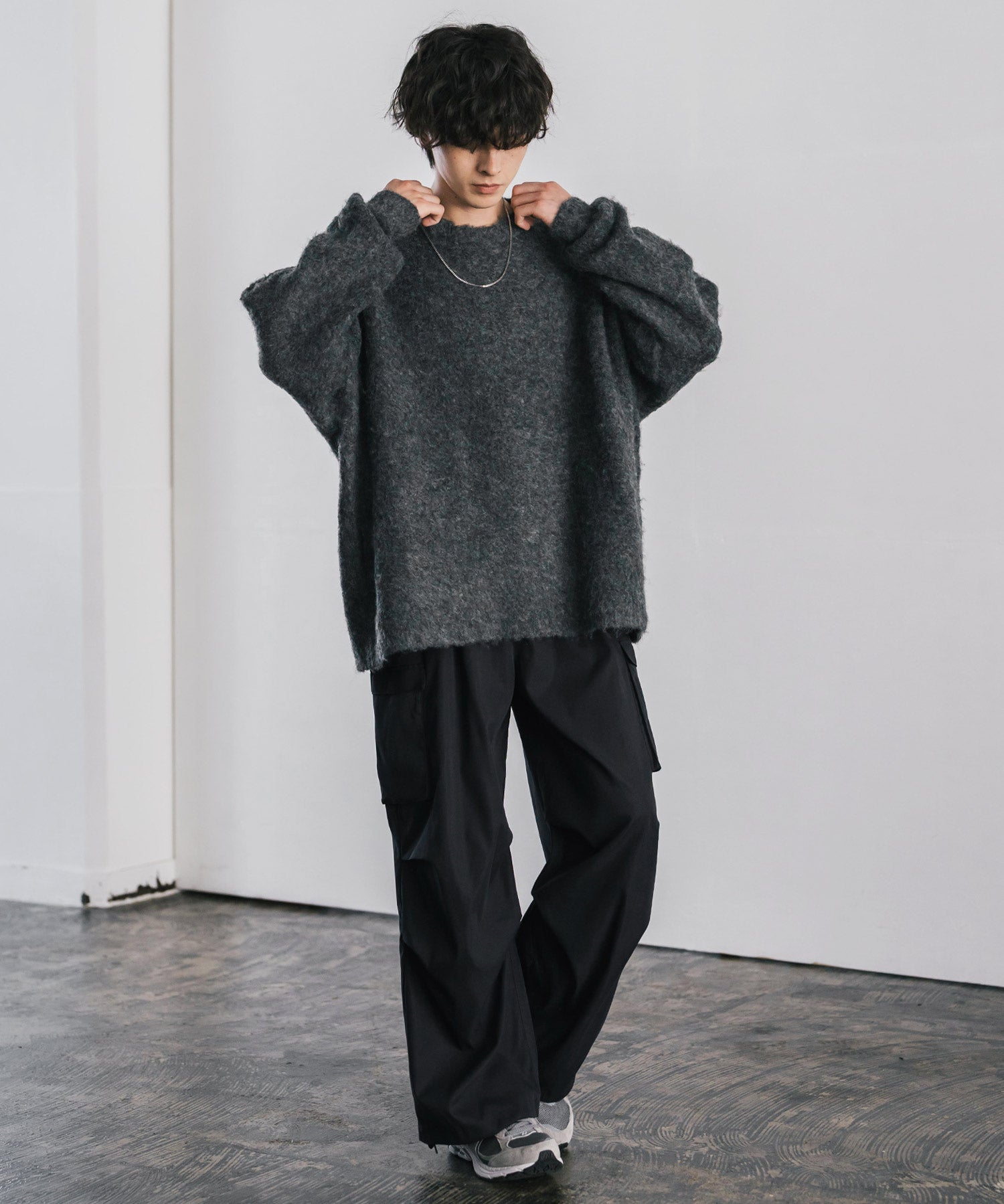 オーバーサイズウール混ミックス糸プルオーバーニットセーター 14548