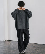 オーバーサイズウール混ミックス糸プルオーバーニットセーター 14548