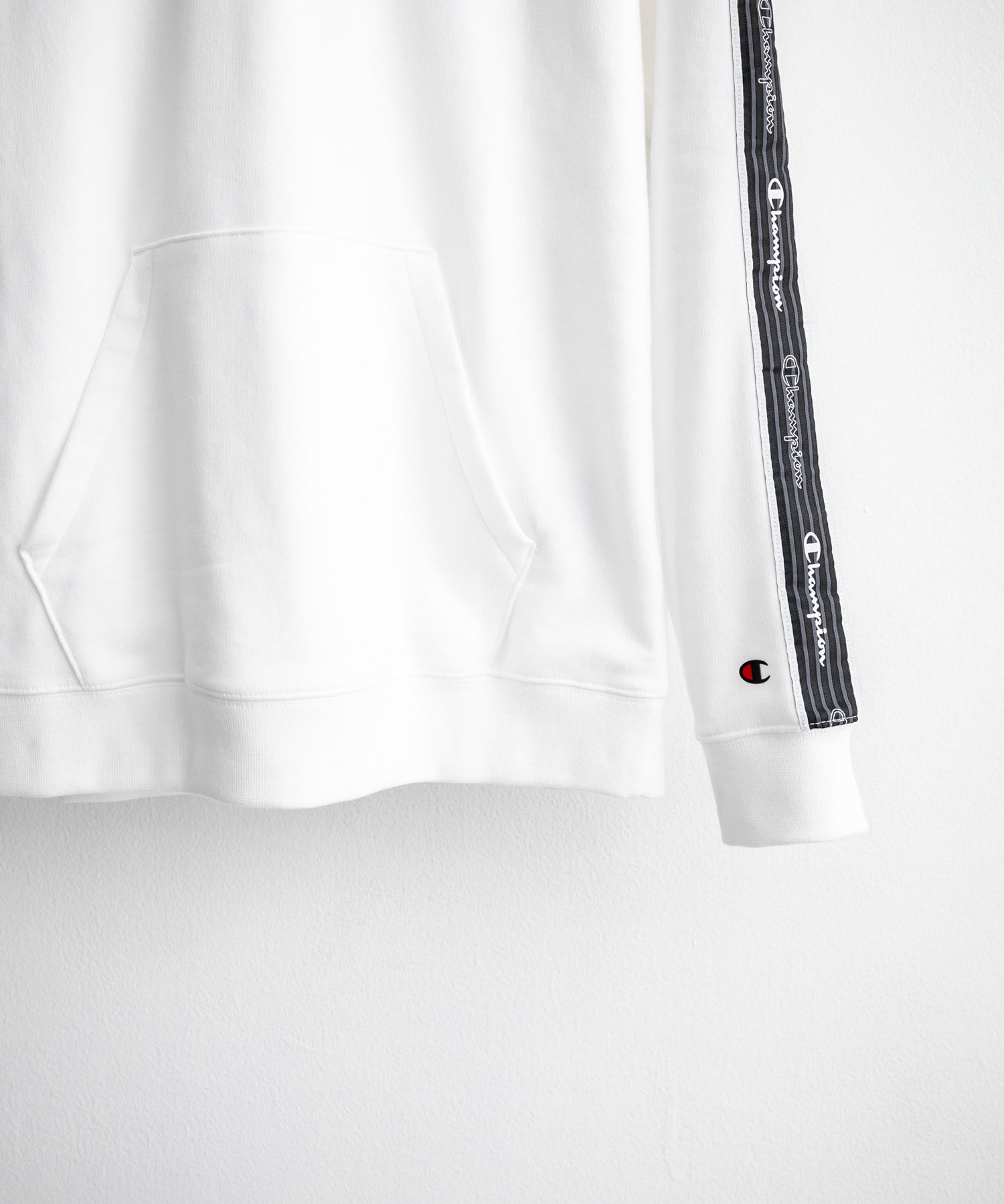Champion チャンピオン オーバーサイズ袖ラインロゴ裏毛プルオーバーパーカー Mens Hooded Sweatshirt