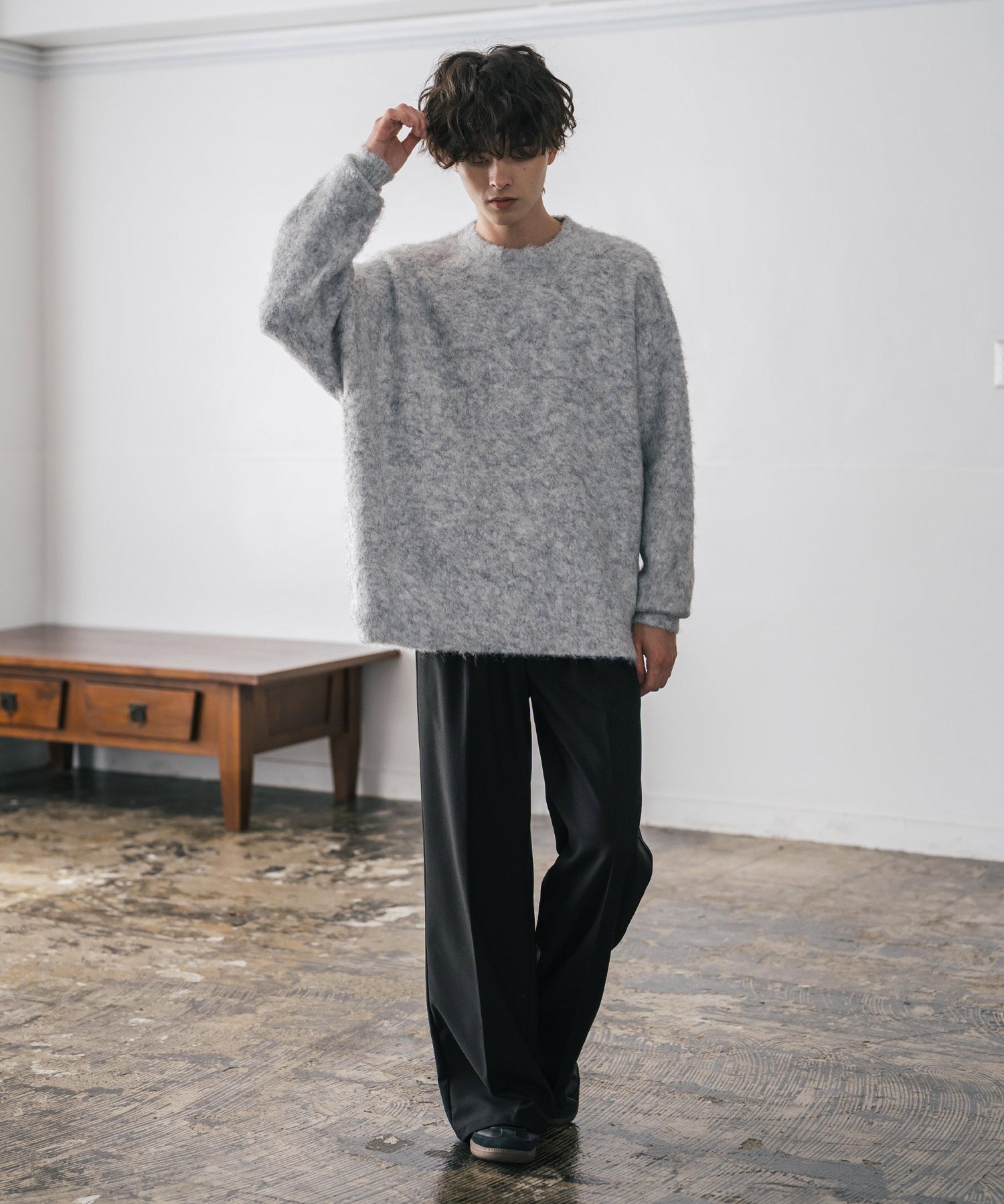 オーバーサイズウール混ミックス糸プルオーバーニットセーター 14548