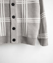 オーバーサイズ総柄Vネックボリュームニットカーディガン アーガイル柄 チェック柄 15484