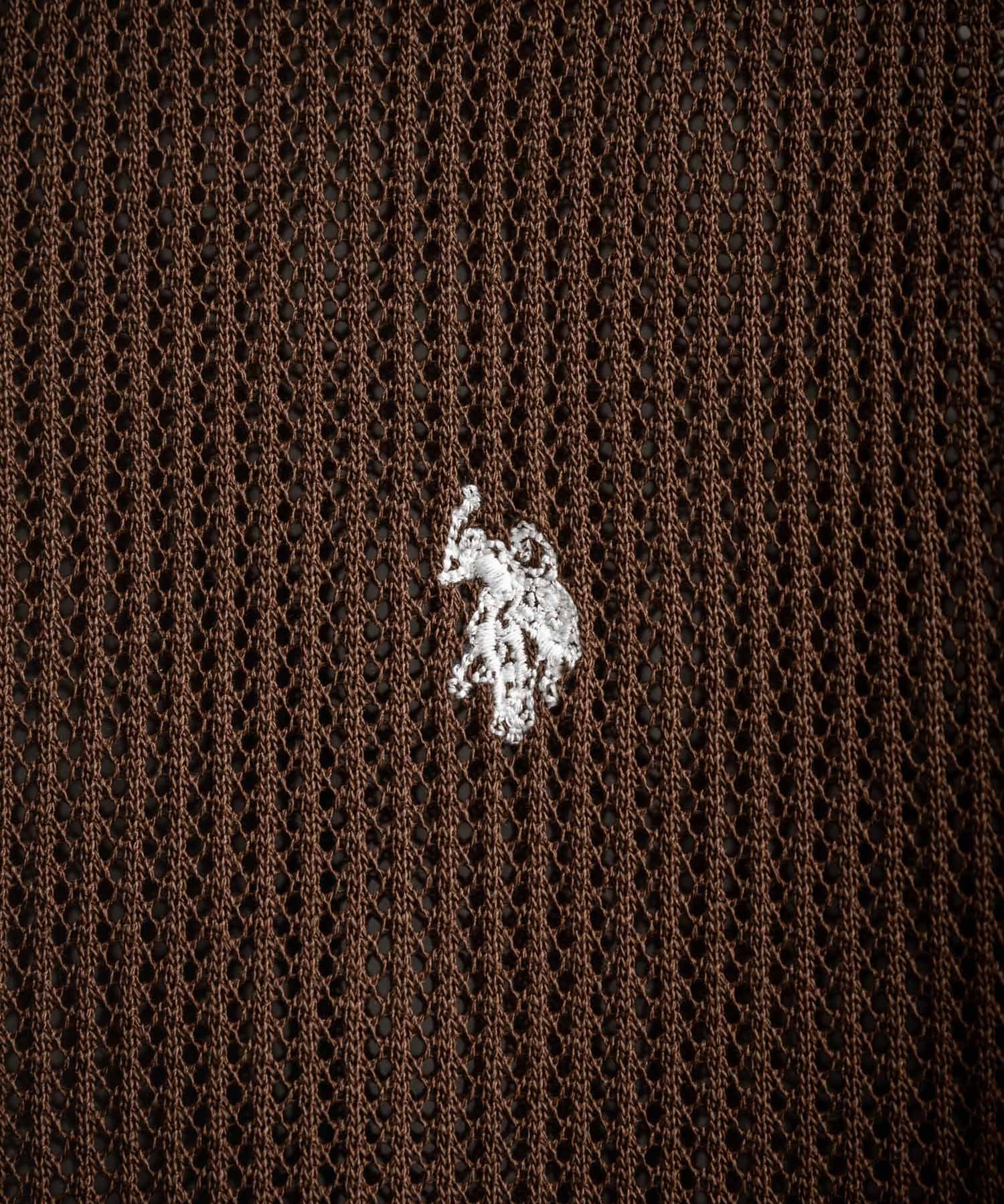 U.S. POLO ASSN. ユーエスポロアッスン W's ワンポイントロゴ刺繍透かし編み半端袖プルオーバーニット 15900