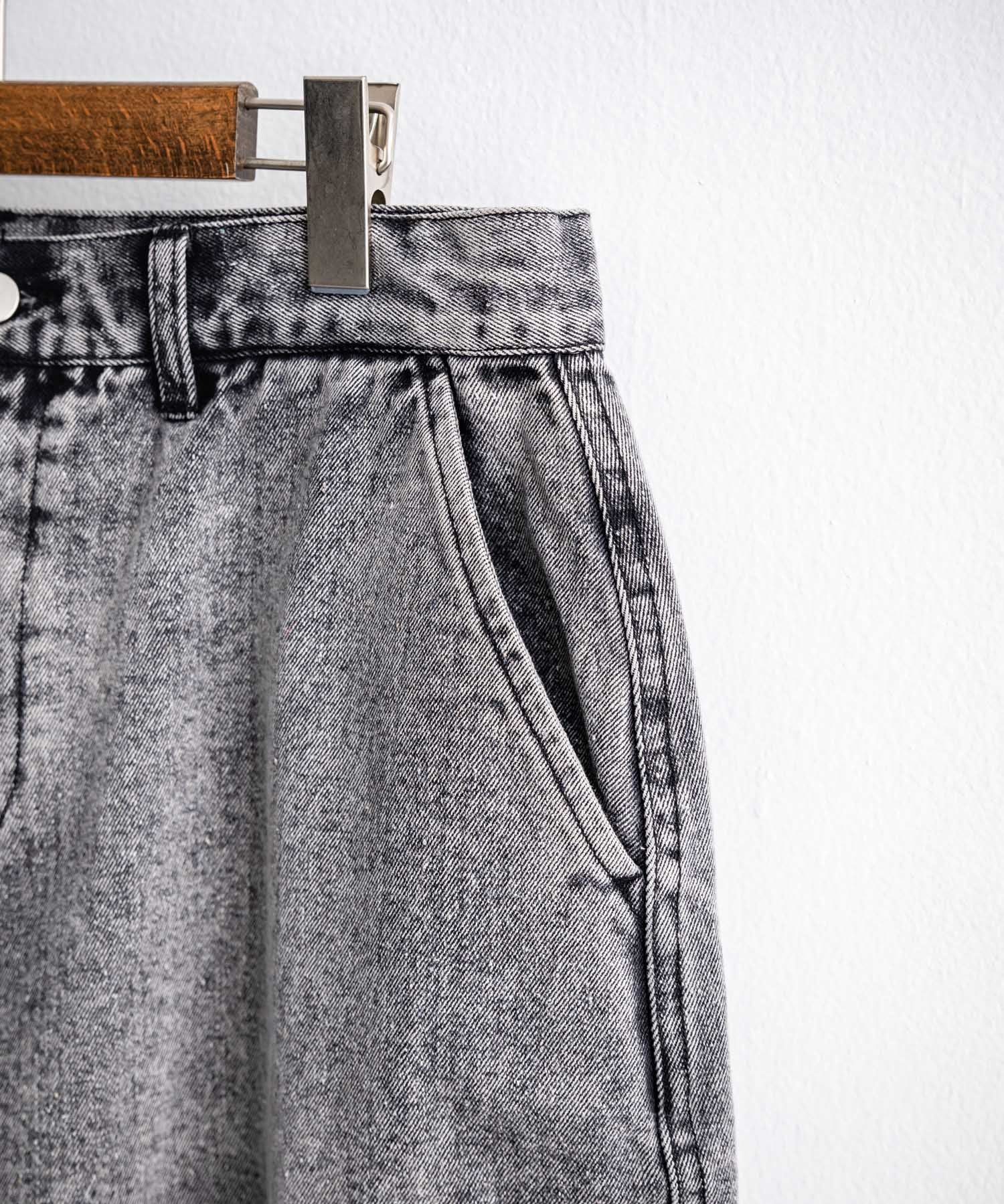 ケミカルウォッシュ オーバーダイ ワイドデニムカーゴハーフパンツ 15733