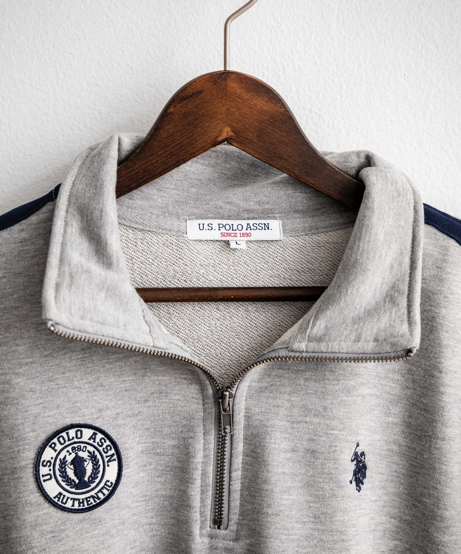 U.S. POLO ASSN. ユーエスポロアッスン half zip sweat shirt オーバーサイズ袖ラインワンポイントロゴ刺繍ハーフジップ裏毛スウェット 14862
