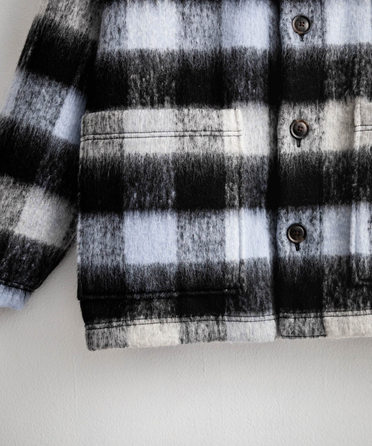 Upscape Audience アップスケープオーディエンス 日本製 国産 ECOLANA オーバーサイズシャギーチェックノーカラージャケット AUD7339 14897