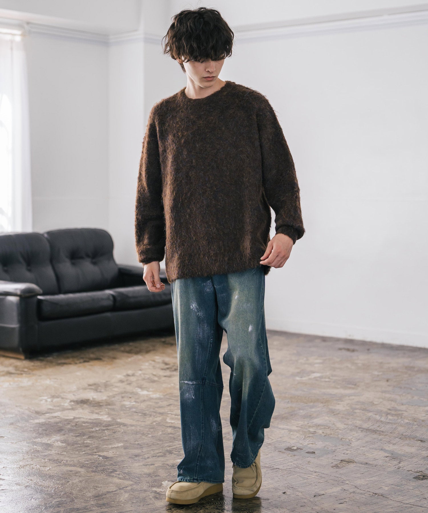 オーバーサイズウール混ミックス糸プルオーバーニットセーター 14548