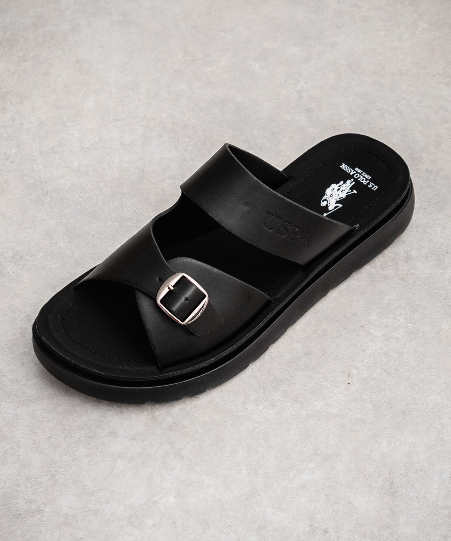 新色追加 U.S. POLO ASSN. ユーエスポロアッスン ワンポイントロゴ入りフェイクレザーワンベルトバックルサンダル 14692