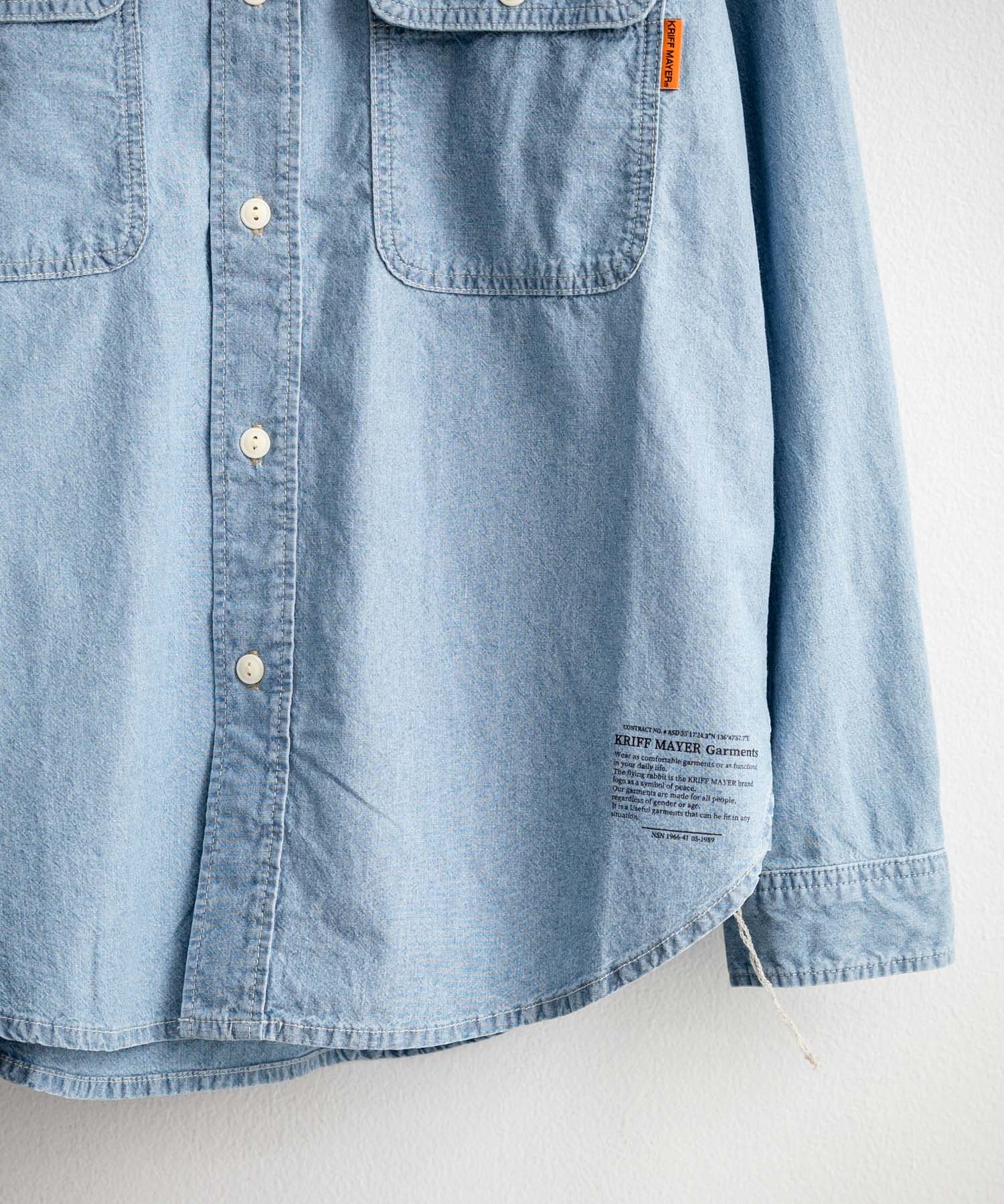 KRIFF MAYER クリフメイヤー 刺繍インディゴシャンブレーシャツ/胸ポケット長袖デニムシャツ 2514000 14782