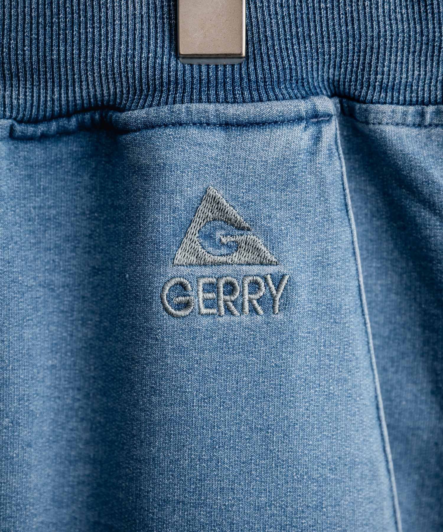 GERRY ジェリー 裏毛ウエストリブイージークロップドパンツ/デニムライクワンポイントロゴ7分丈スウェットパンツ
