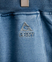 GERRY ジェリー 裏毛ウエストリブイージークロップドパンツ/デニムライクワンポイントロゴ7分丈スウェットパンツ