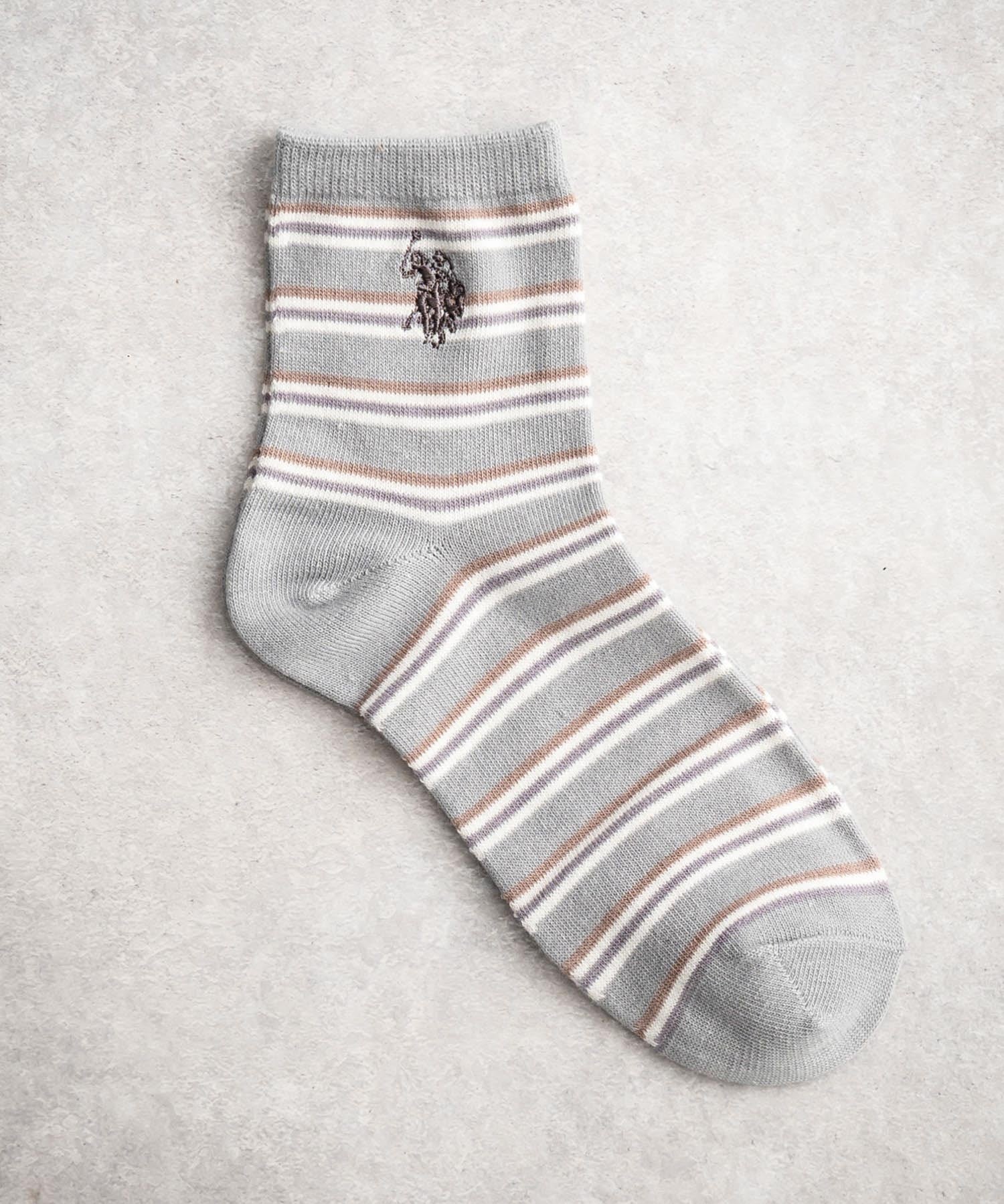 U.S. POLO ASSN. ユーエスポロアッスン マルチボーダーワンポイントロゴ刺繍3足アソートクォーター丈ソックス 15071