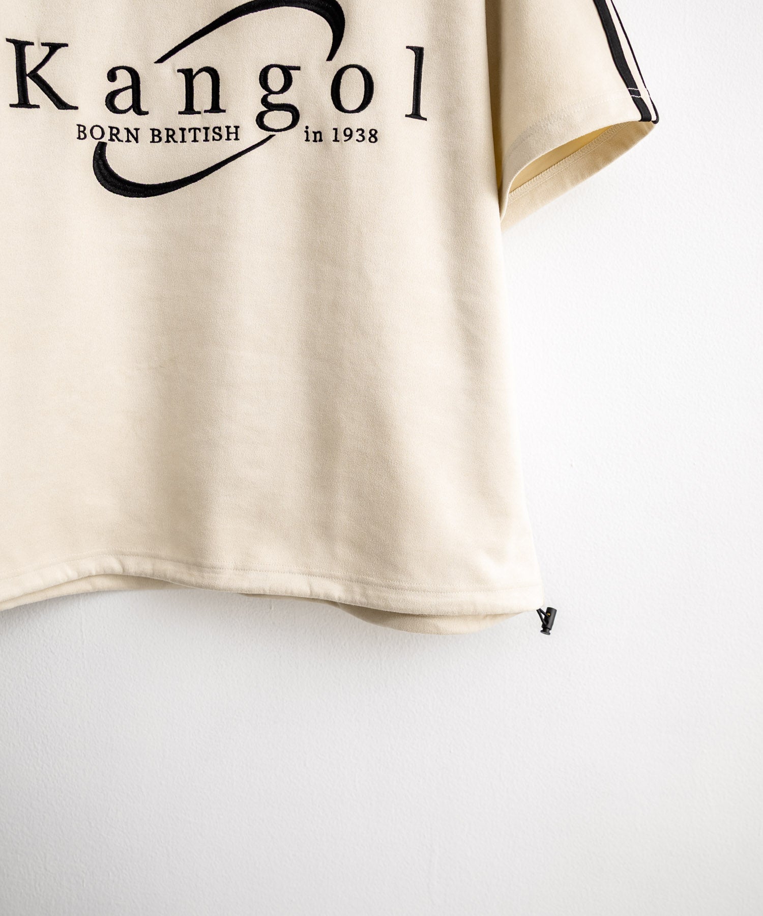 KANGOL カンゴール 別注コラボ オーバーサイズカットスエードワンポイントロゴ刺繍袖ライン半袖ゲームシャツ