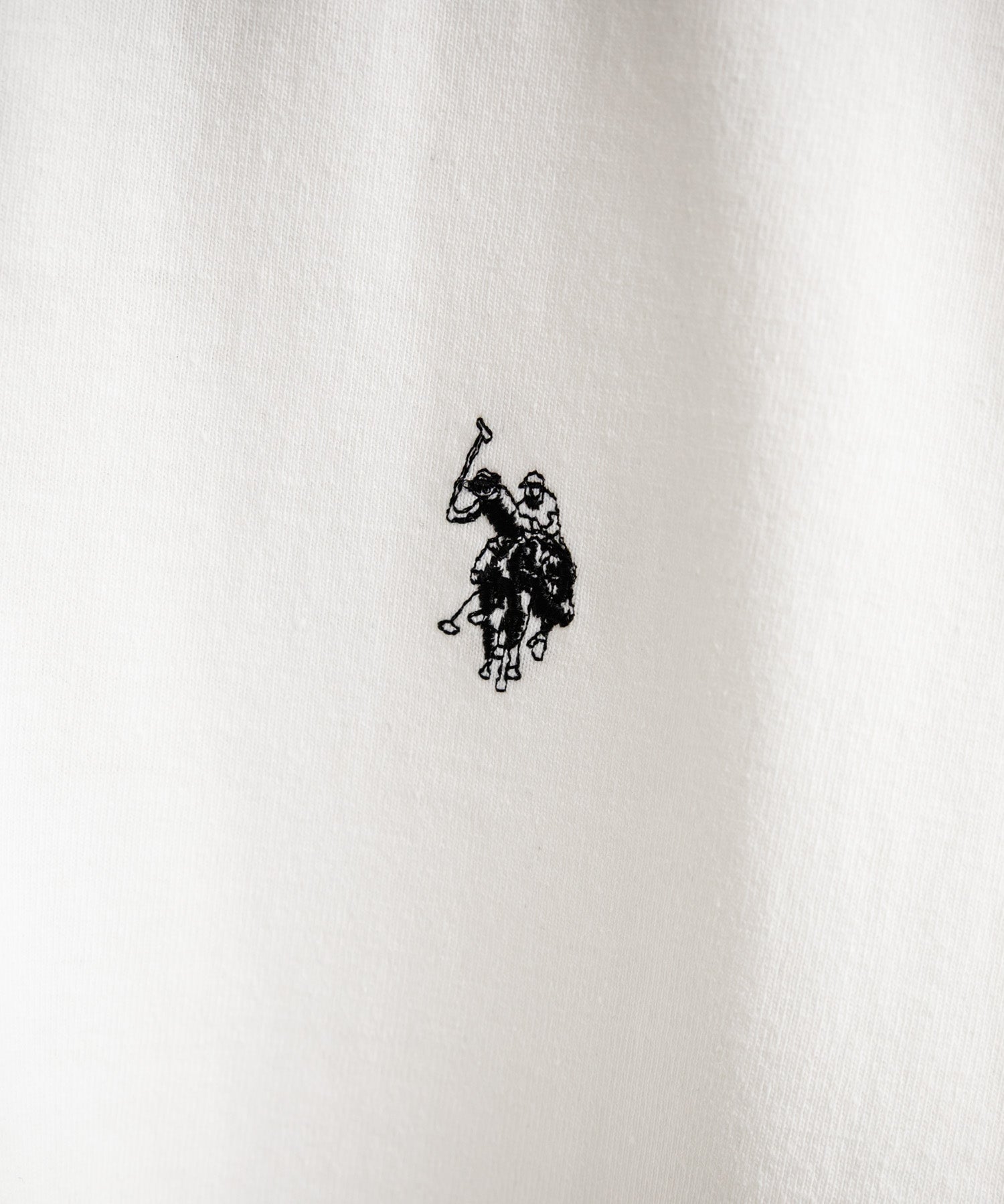 新色追加 U.S. POLO ASSN. 別注コラボオーバーサイズワンポイントロゴ刺繍天竺半袖ハーフジップポロシャツ 無地/クレリック 15426