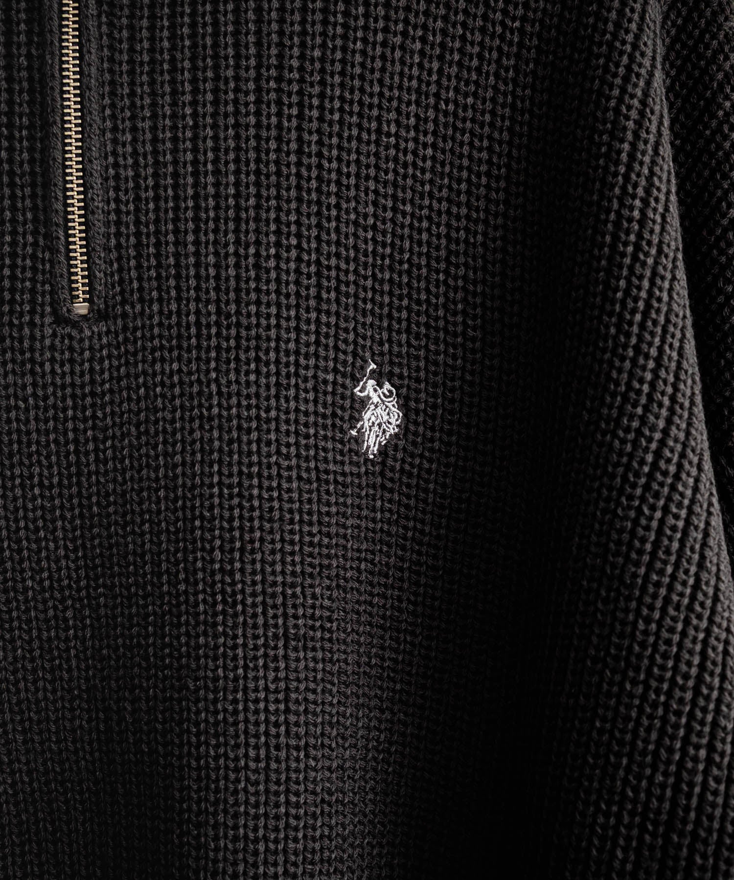 U.S. POLO ASSN. ユーエスポロアッスン 別注コラボ オーバーサイズワンポイントロゴ刺繍畦編みハーフジップ長袖ニットセーター 14769