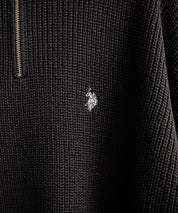U.S. POLO ASSN. ユーエスポロアッスン 別注コラボ オーバーサイズワンポイントロゴ刺繍畦編みハーフジップ長袖ニットセーター 14769