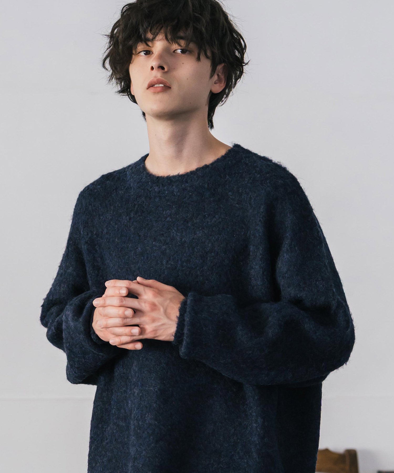 オーバーサイズウール混ミックス糸プルオーバーニットセーター 14548