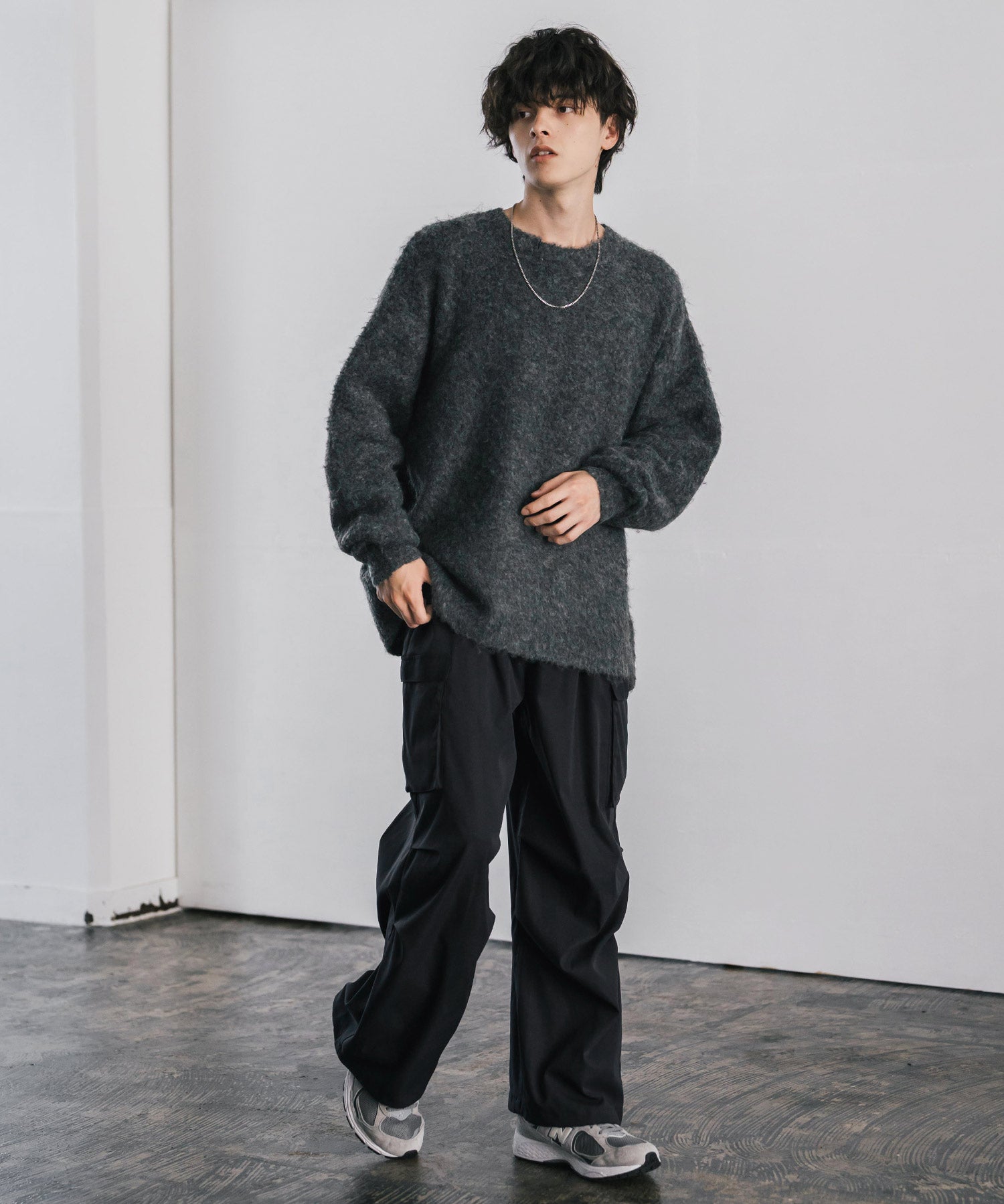 オーバーサイズウール混ミックス糸プルオーバーニットセーター 14548