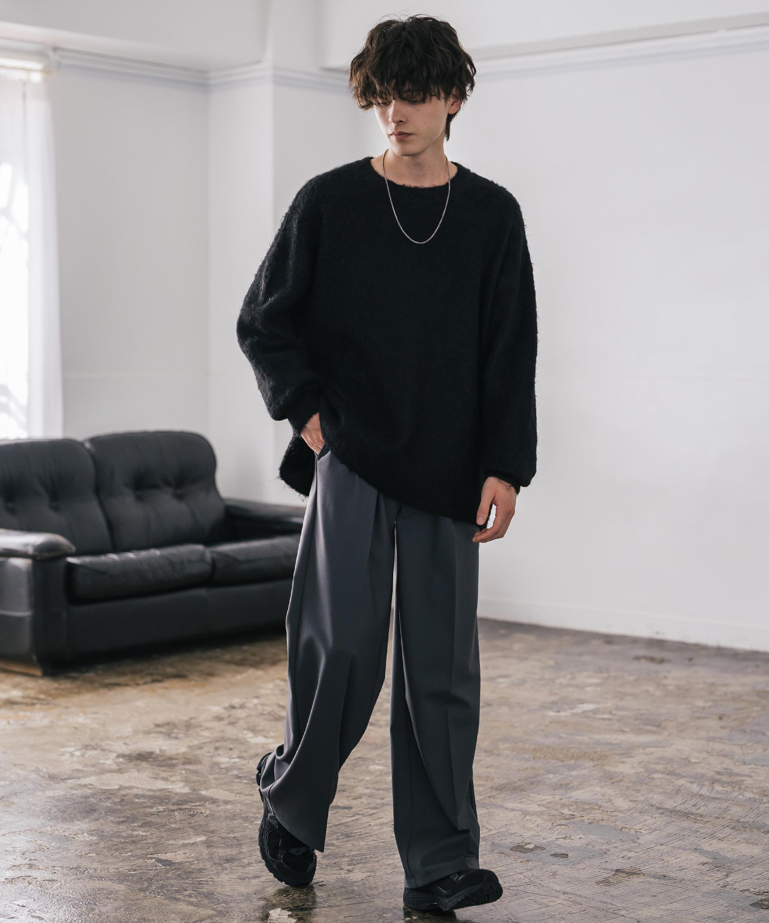 オーバーサイズウール混ミックス糸プルオーバーニットセーター 14548