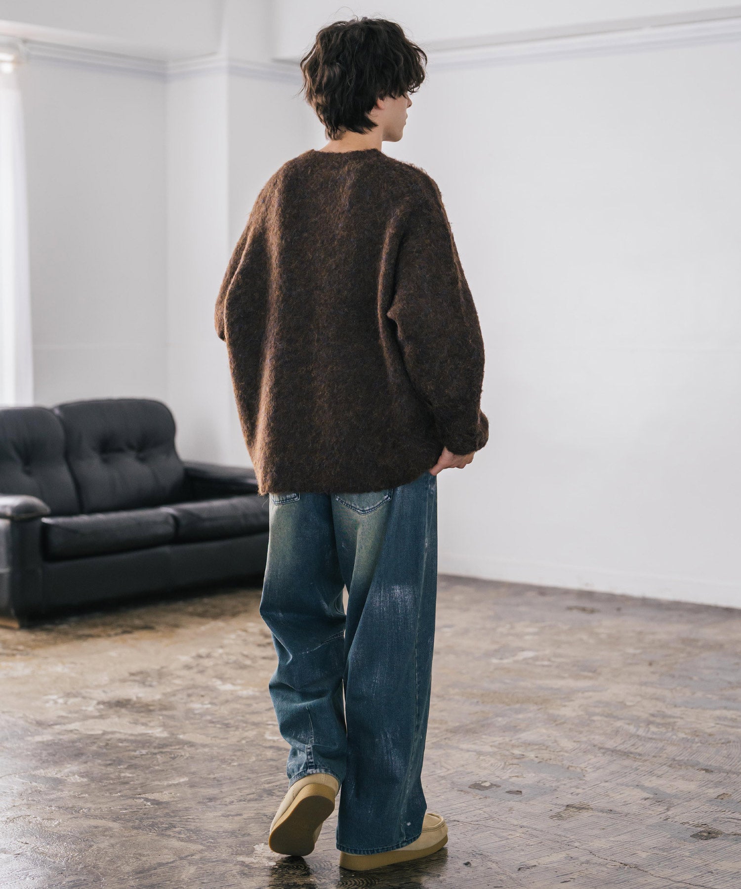 オーバーサイズウール混ミックス糸プルオーバーニットセーター 14548