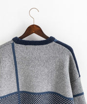 新色追加 オーバーサイズ クロスチェック柄クルーニット　14052