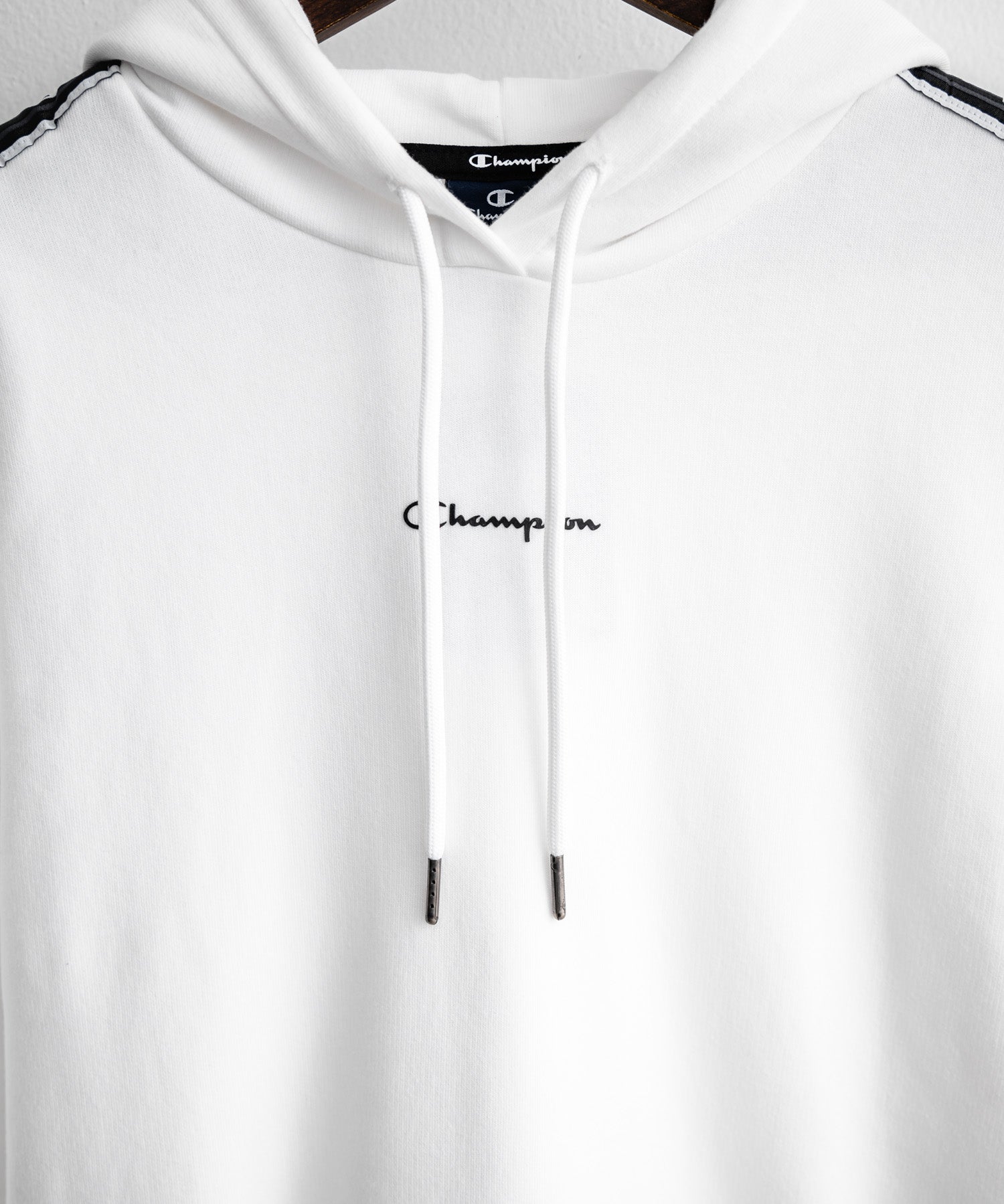 Champion チャンピオン オーバーサイズ袖ラインロゴ裏毛プルオーバーパーカー Mens Hooded Sweatshirt