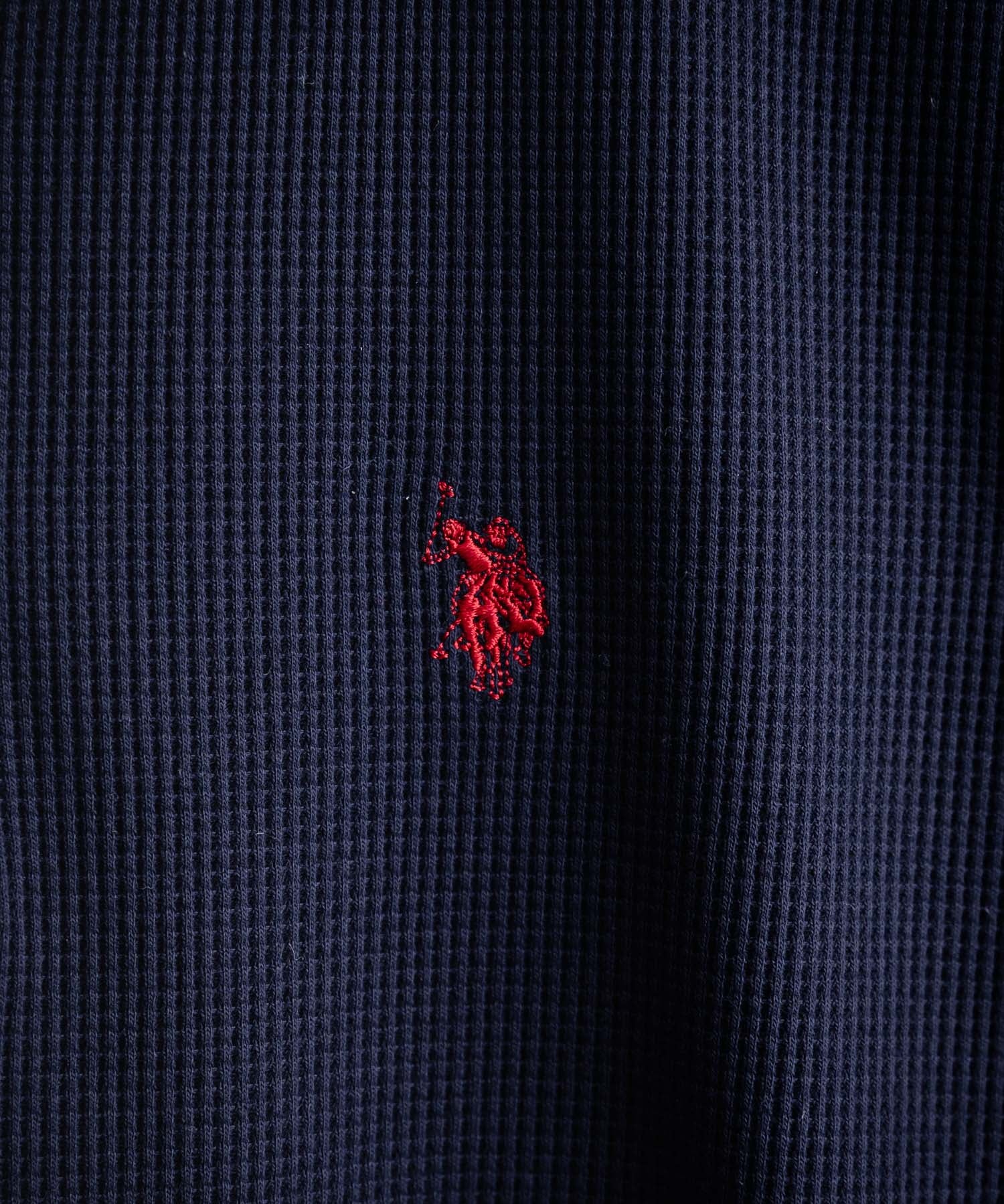 U.S. POLO ASSN. ユーエスポロアッスン サーマルワンポイントロゴ刺繍ヘンリーネック長袖Tシャツ/ワッフルカットソー 16110