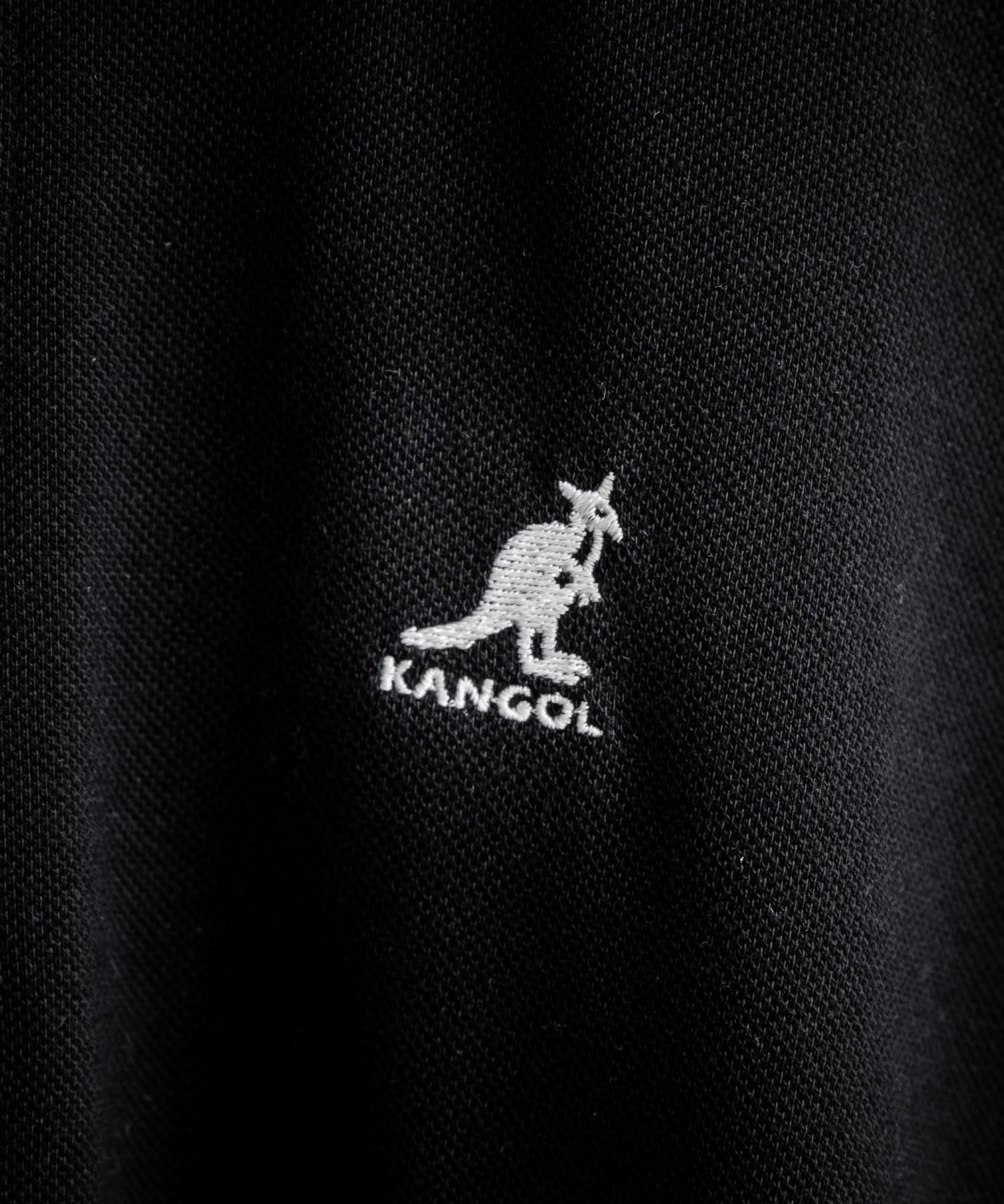 KANGOL カンゴール 別注コラボ 鹿の子クレリック/ラインリブ/ワンポイント刺繍オーバーサイズ半袖ポロシャツ