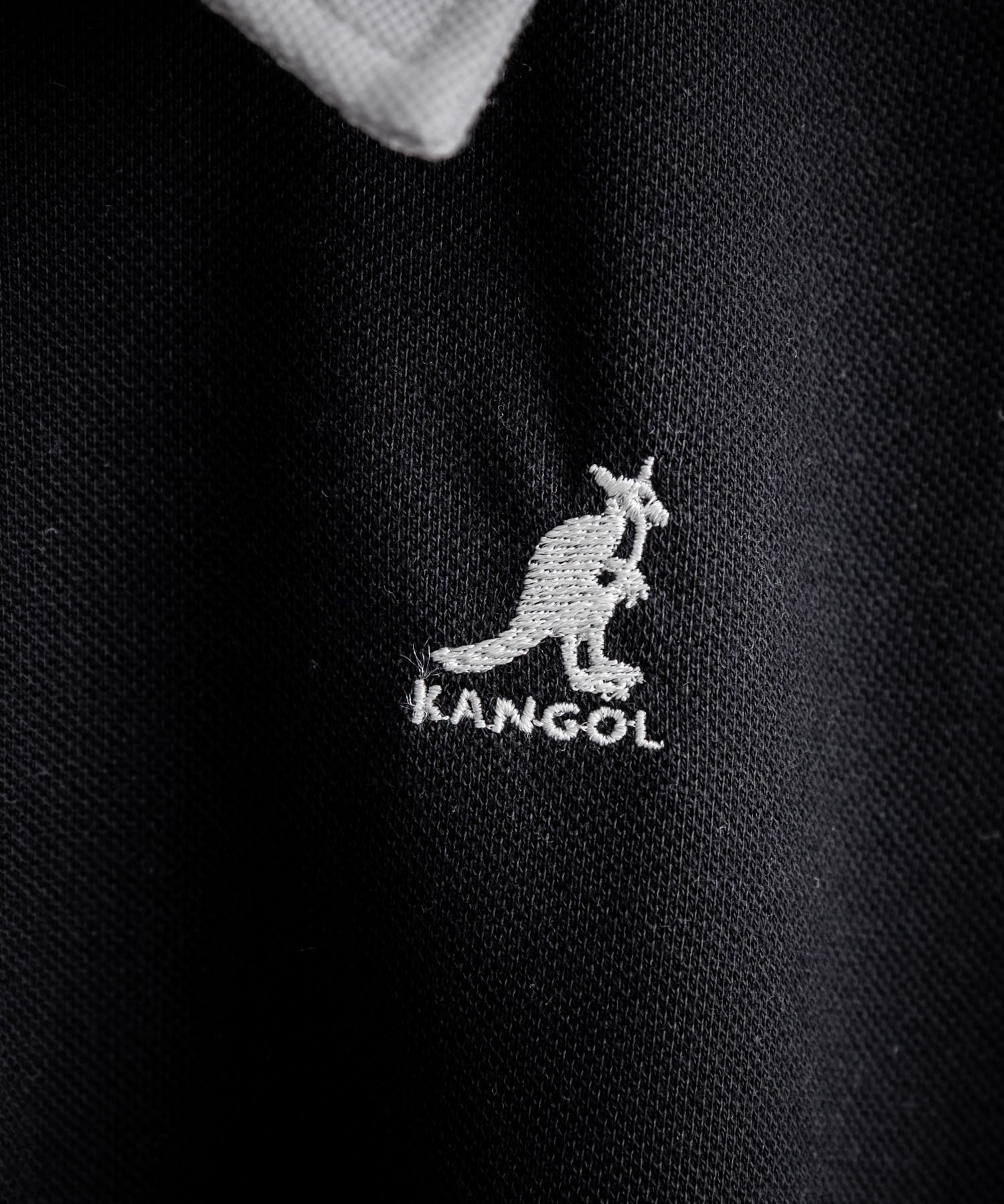 KANGOL カンゴール 別注コラボ 鹿の子ハーフジップクレリックカラー/オーバーサイズロゴ刺繍半袖ポロシャツ