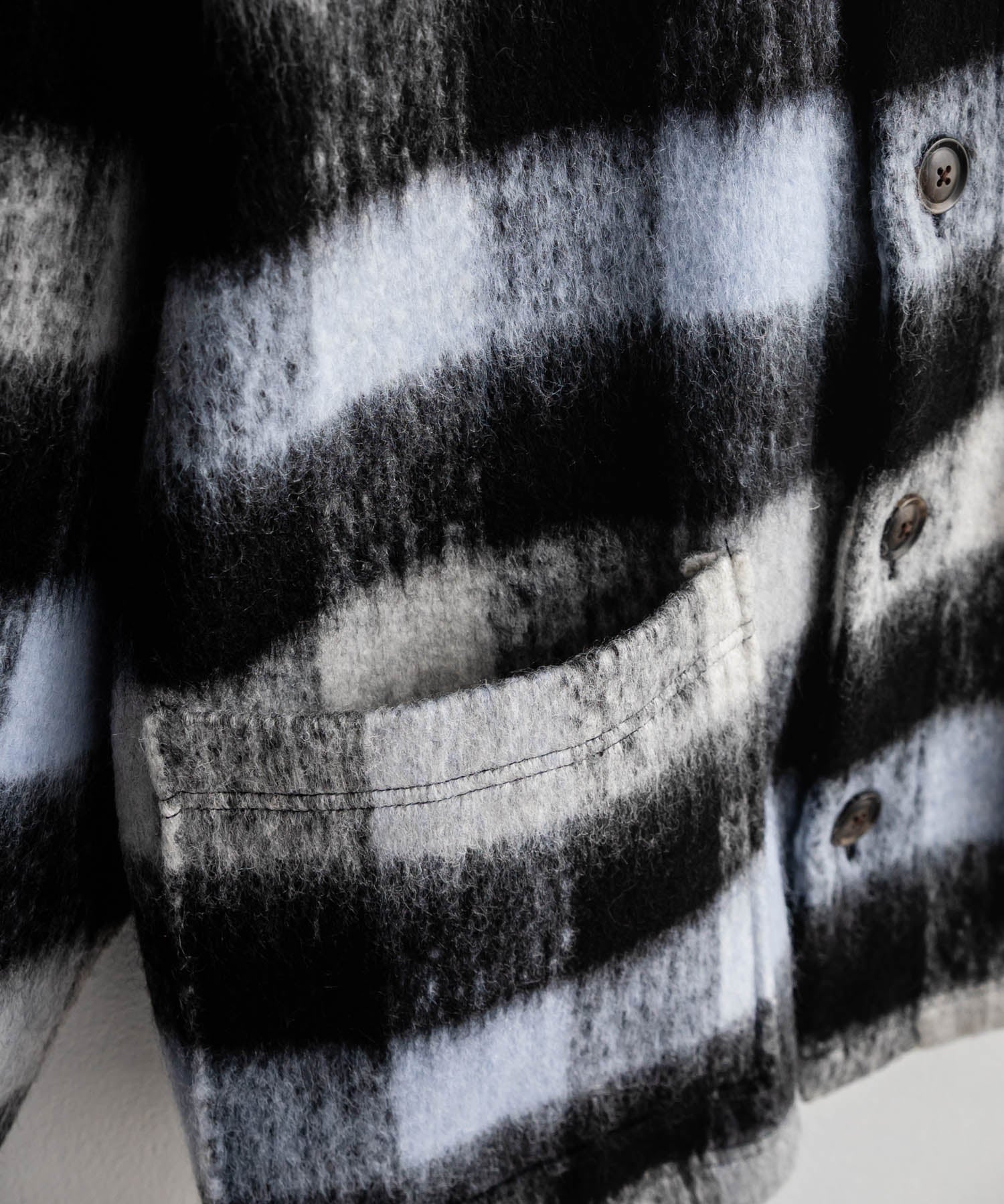 Upscape Audience アップスケープオーディエンス 日本製 国産 ECOLANA オーバーサイズシャギーチェックノーカラージャケット AUD7339 14897