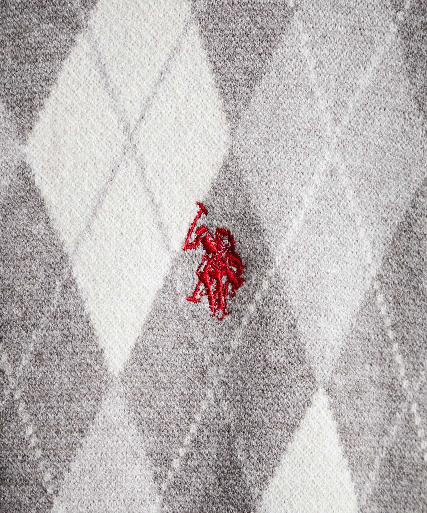 U.S. POLO ASSN. ユーエスポロアッスン W's ワンポイントロゴ刺繍アーガイル柄襟付き長袖ニットカーディガン 16457