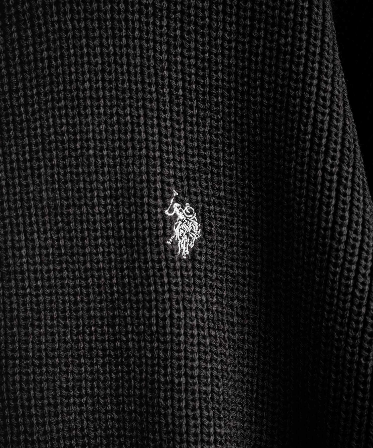 U.S. POLO ASSN. ユーエスポロアッスン 別注コラボ オーバーサイズワンポイントロゴ刺繍畦編みクルーネック長袖ニットセーター 14768