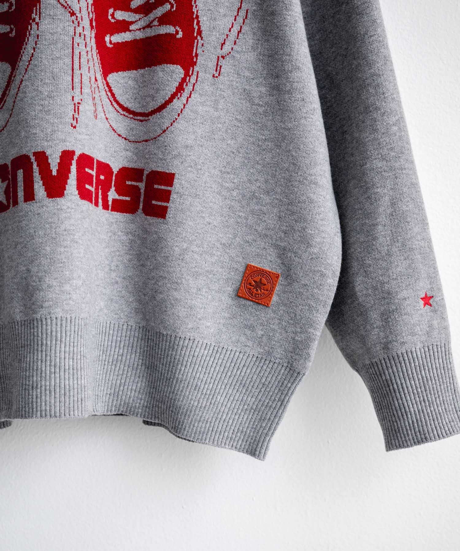 CONVERSE コンバース オーバーサイズダブルジャガードシューズロゴクルーネック長袖ニットセーター 16560