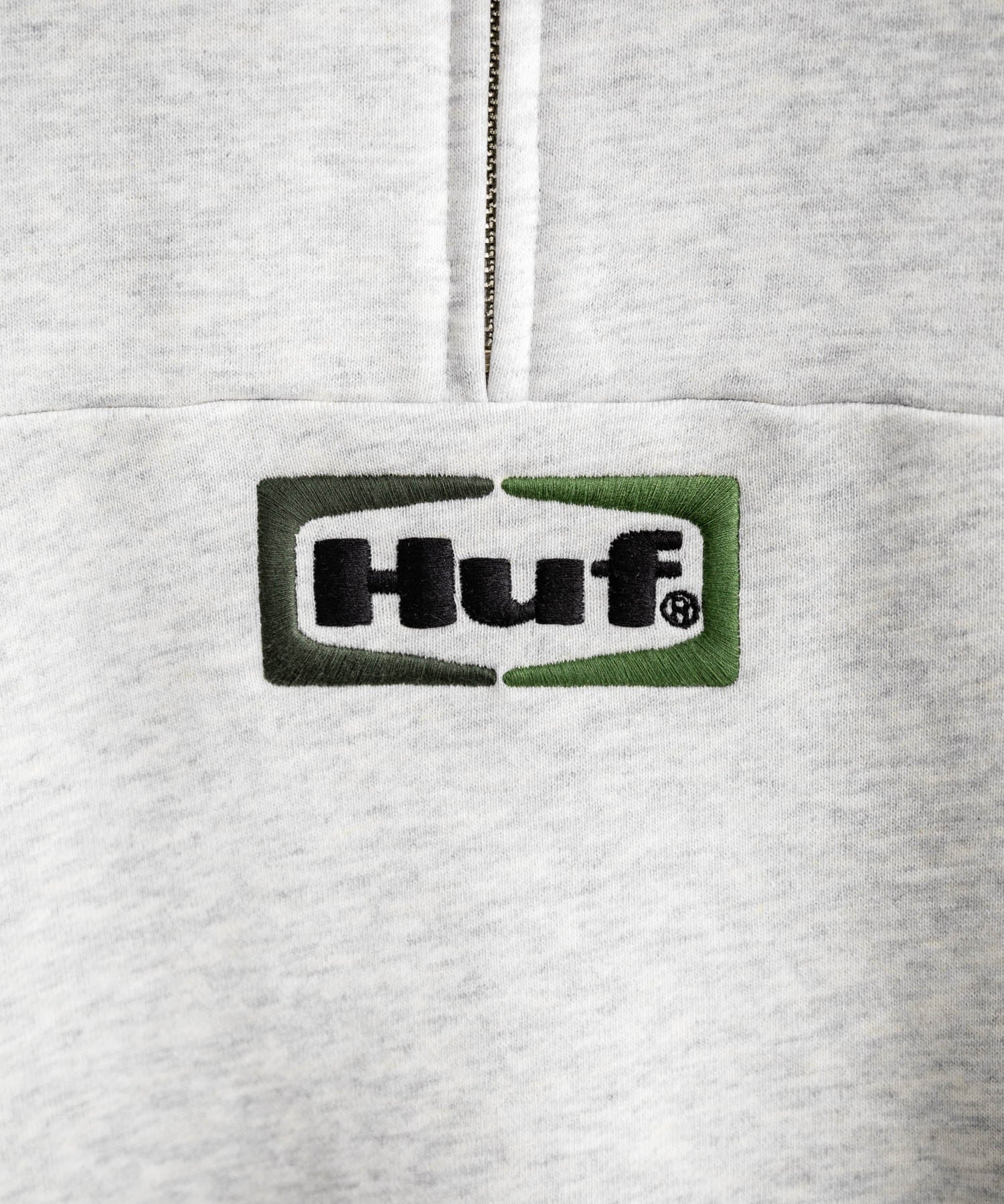 HUF ハフ SLATE QUARTER ZIP FLEECE オーバーサイズロゴ刺繍ハーフジップトレーナー