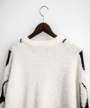 5Gフェザーヤーンジャガードトライバル柄ルーズクルーネック長袖ニット 15191